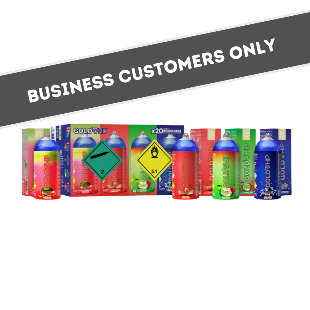 fruit flavoured nitrous oxide mini tanks by goldwhip – case of 20 – four fruity flavours fruit flavoured nitrous oxide mini tanks by goldwhip – case of 20 – four fruity flavours